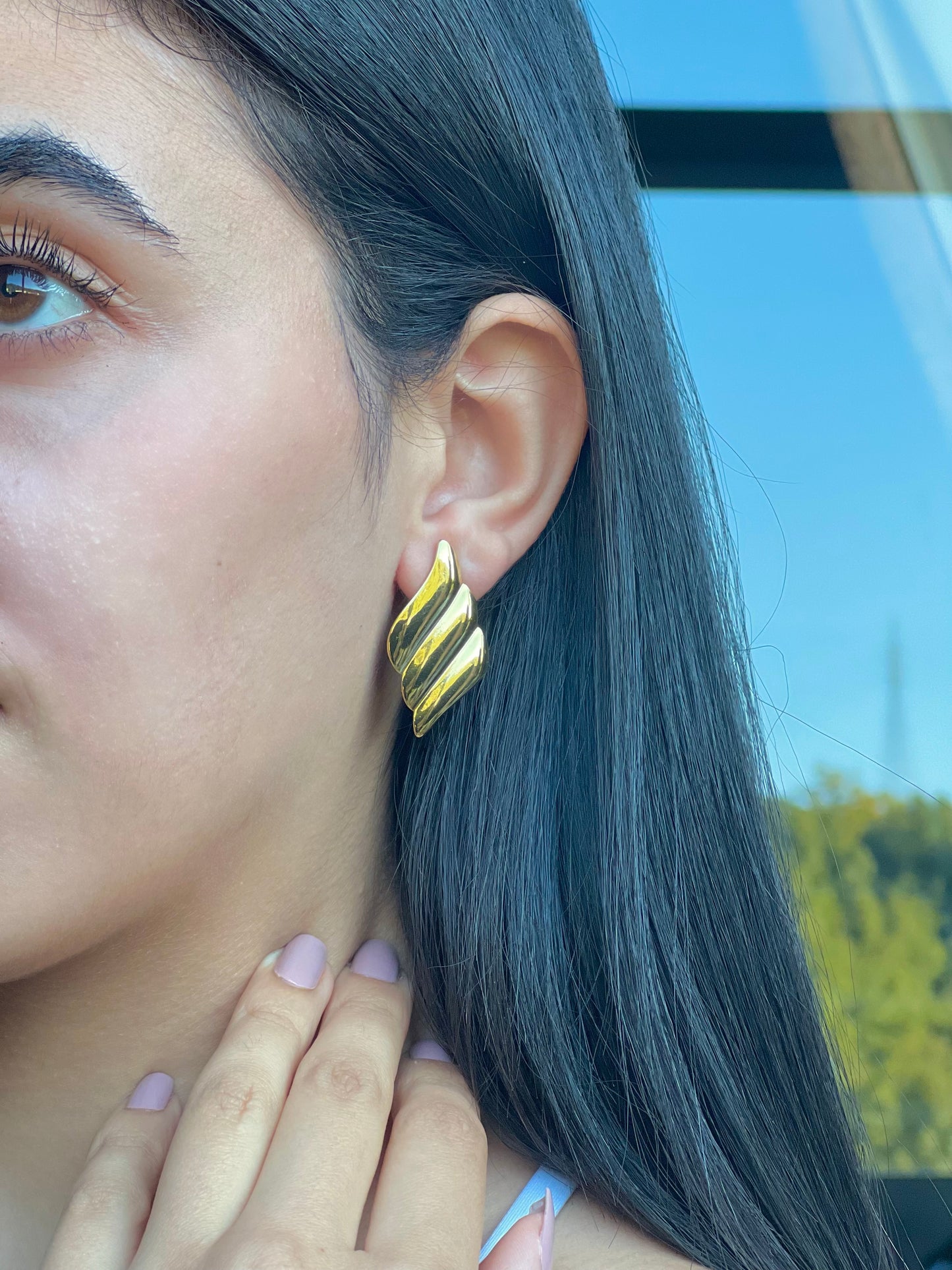 Gold big earrings