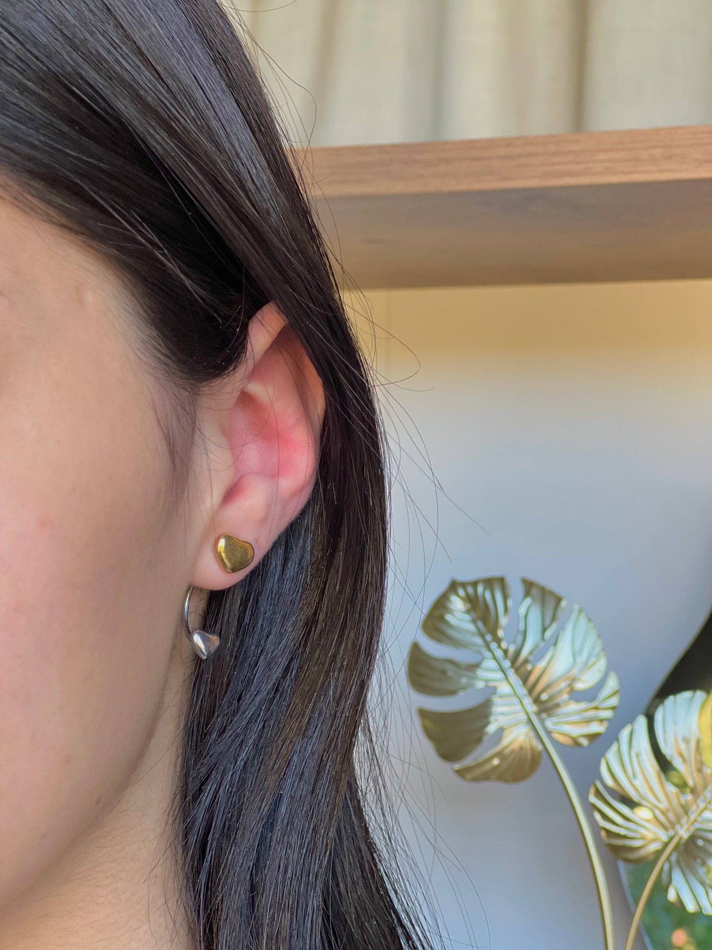 Gold and silver heart earrings