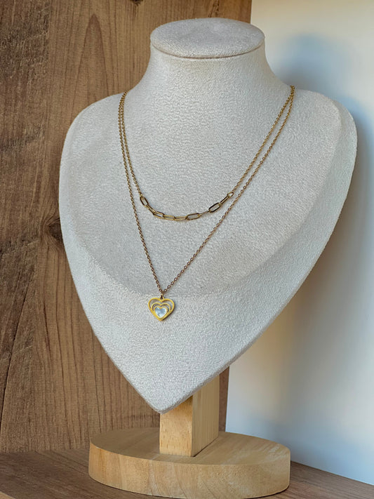 White heart two layers necklace