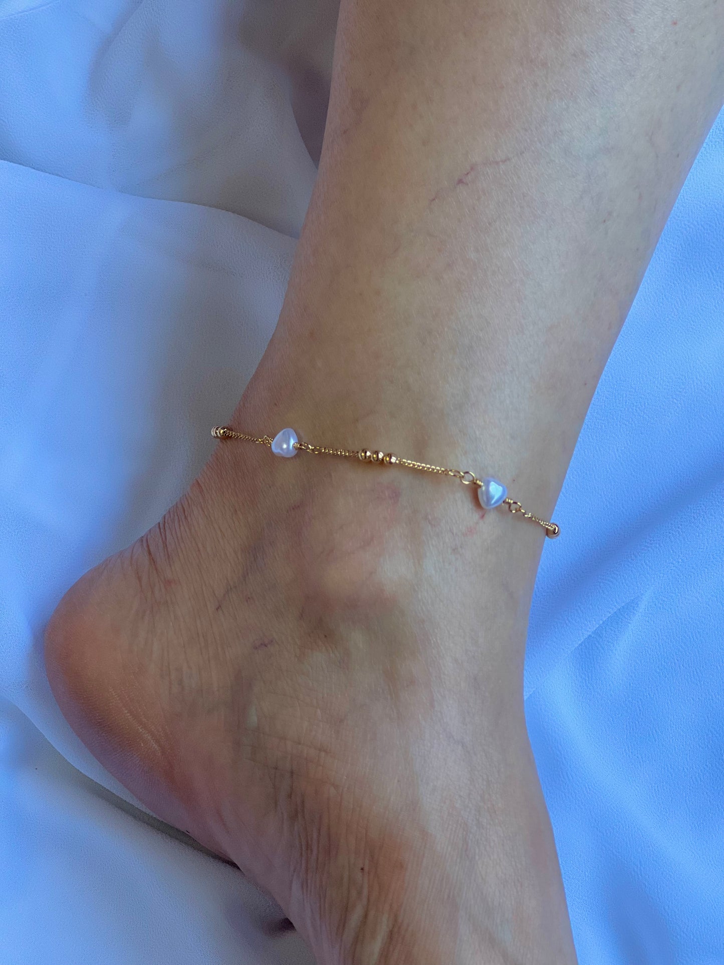 Heart pearl anklet