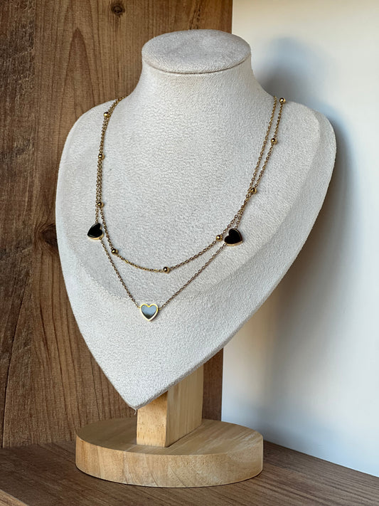 Black heart two layers necklace