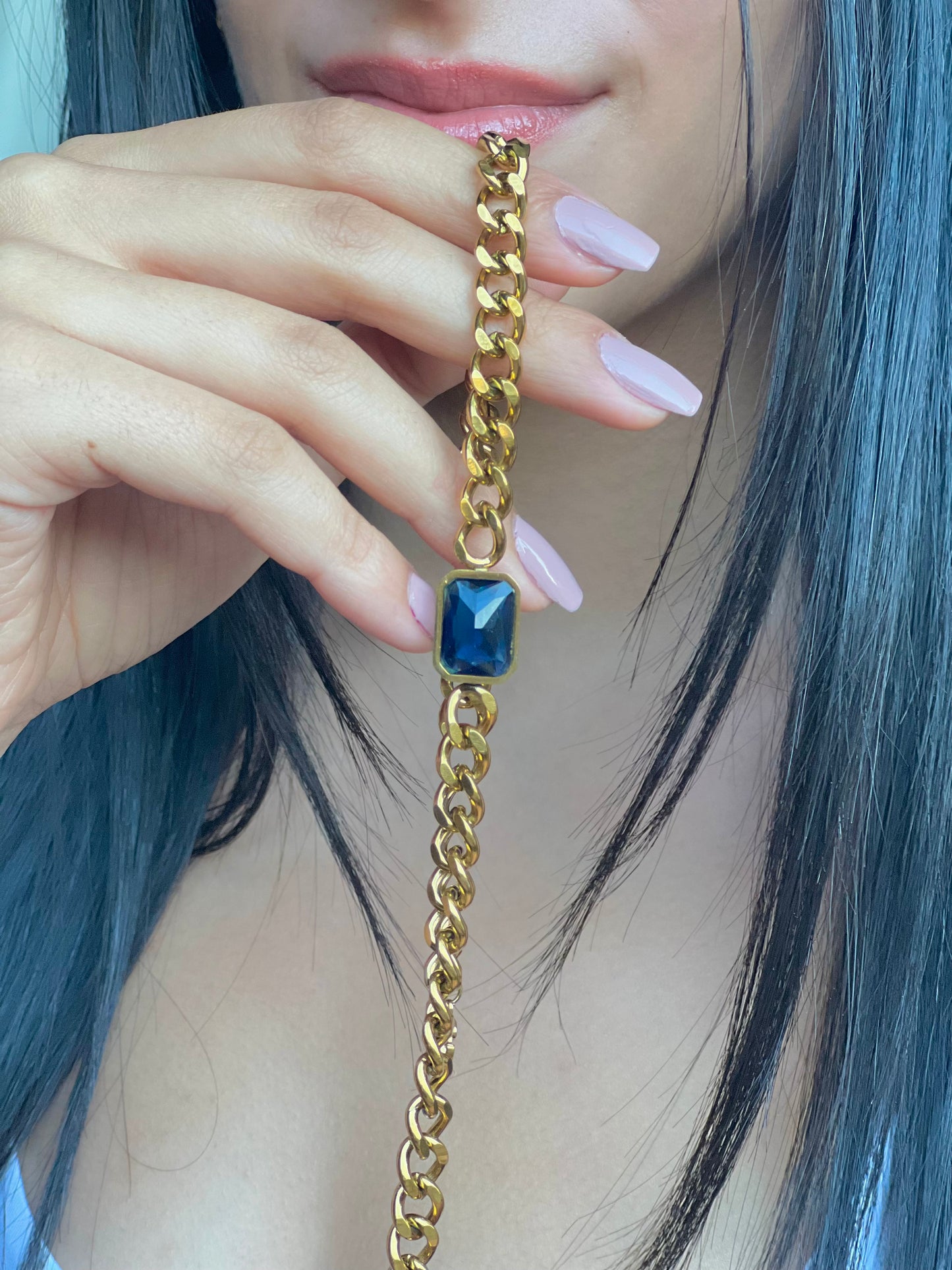 Navy blue crystal chain