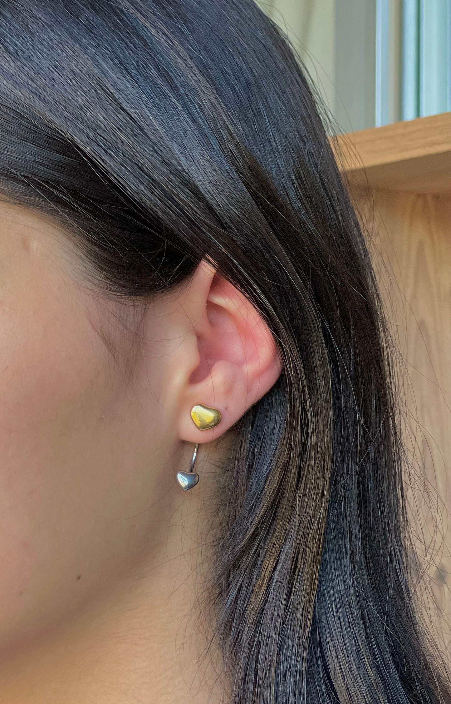 Gold and silver heart earrings